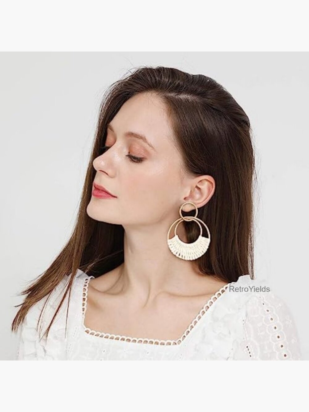 Handmade Raffia Hoop Drop Dangle Earrings Boho Summer Beach Jewelry Women - Picture 5 of 7